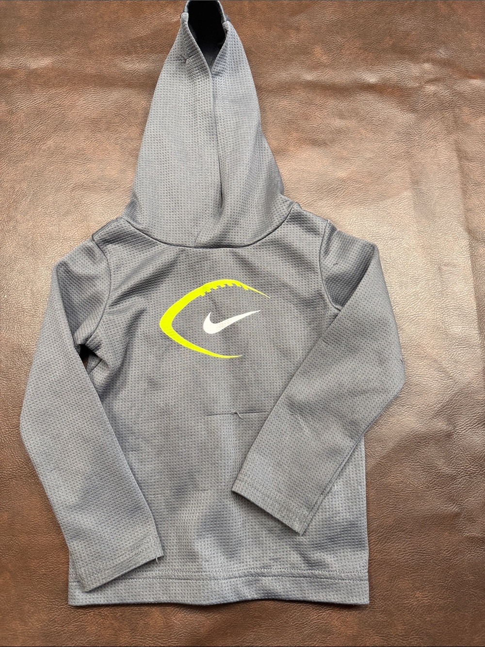 Nike Gray Kids Hooded Performance Sweatshirt with Yellow Accent
